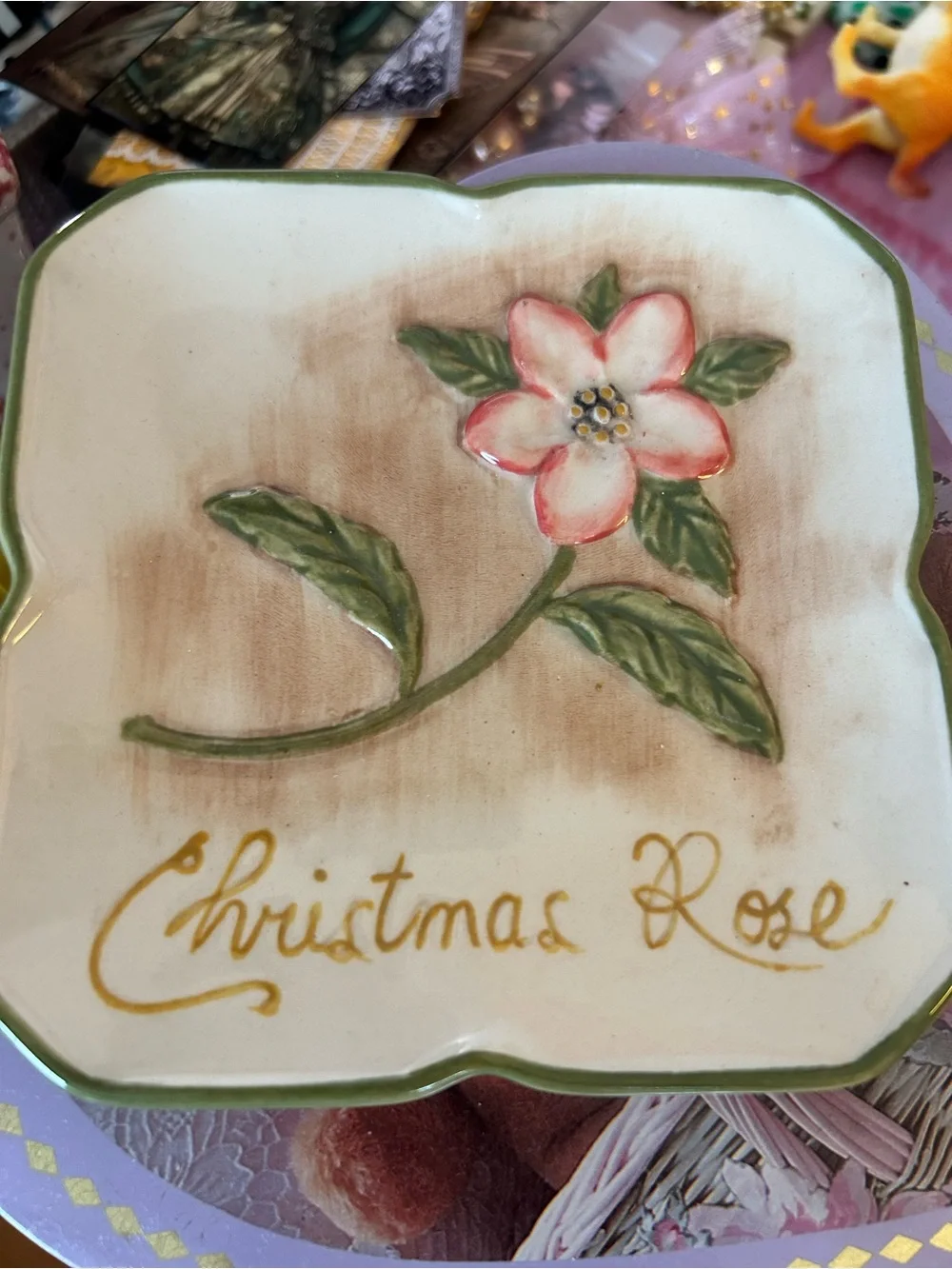 MWW Market Christmas Holiday Ceramic Floral Trinket Dish choose 1 or both 4.5”